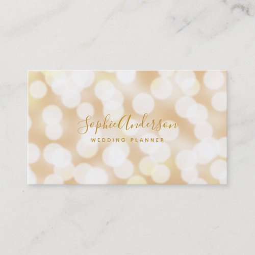 Modern Trendy Calligraphy Champagne Bokeh Lights Business Card