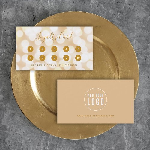 Modern Trendy Calligraphy Champagne Bokeh Lights Loyalty Card