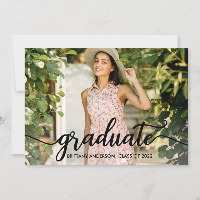 Modern Trendy Calligraphy Graduation Photo Announcement (Front)