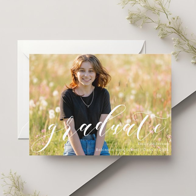 Modern Trendy Calligraphy Graduation Photo Announcement (Creator Uploaded)