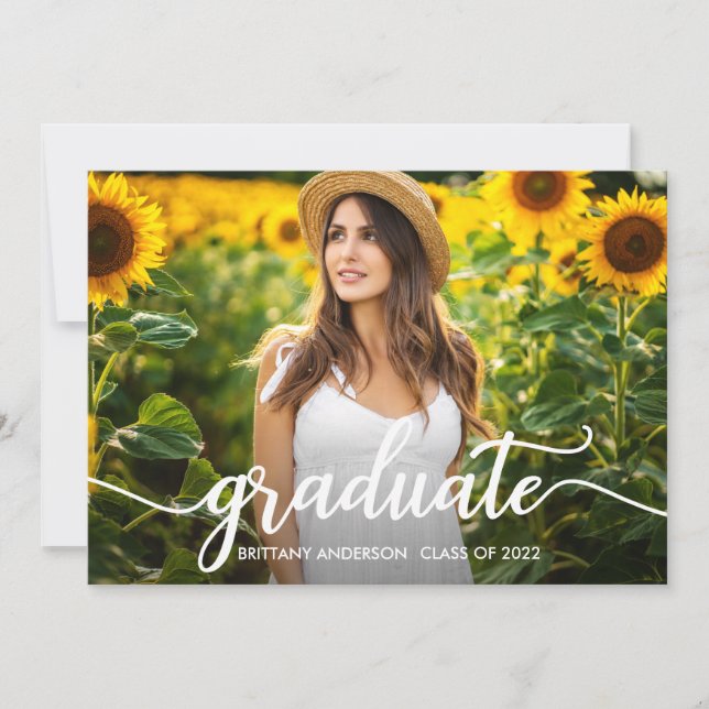 Modern Trendy Calligraphy Photo Graduation  Announcement (Front)