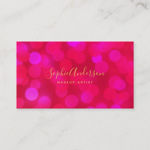 Modern Trendy Calligraphy Pink Bokeh Lights Business Card
