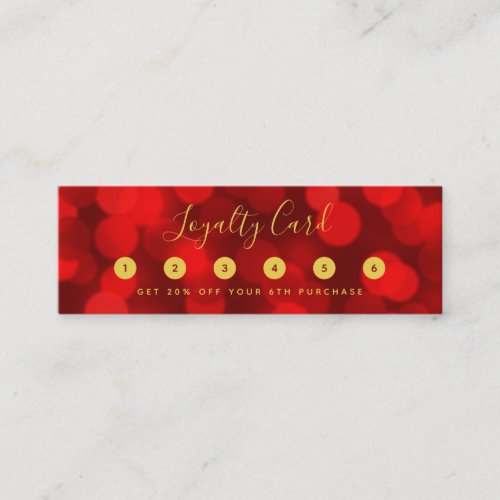 Modern Trendy Calligraphy Ruby Red Bokeh Lights Loyalty Card