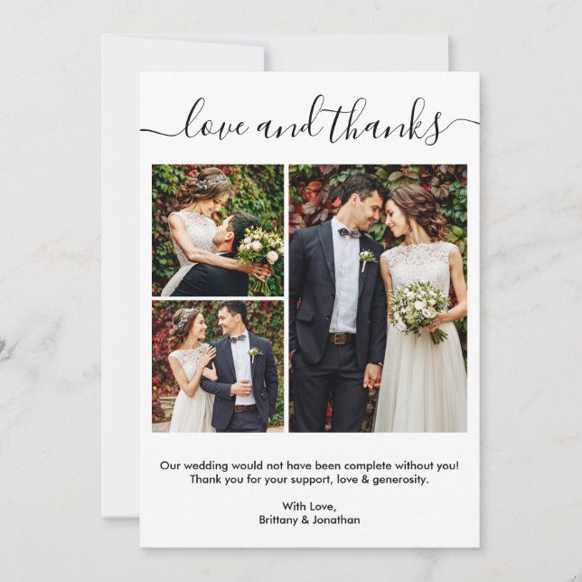 Modern Trendy Calligraphy Script 3 Photo Wedding  Thank You Card (Front)