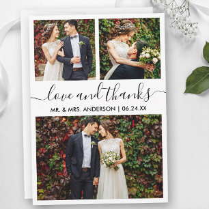 Modern Trendy Calligraphy Script Wedding 3 Photos Thank You Card