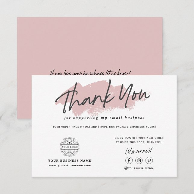 Modern trendy calligraphy small business thank you card (Front/Back)