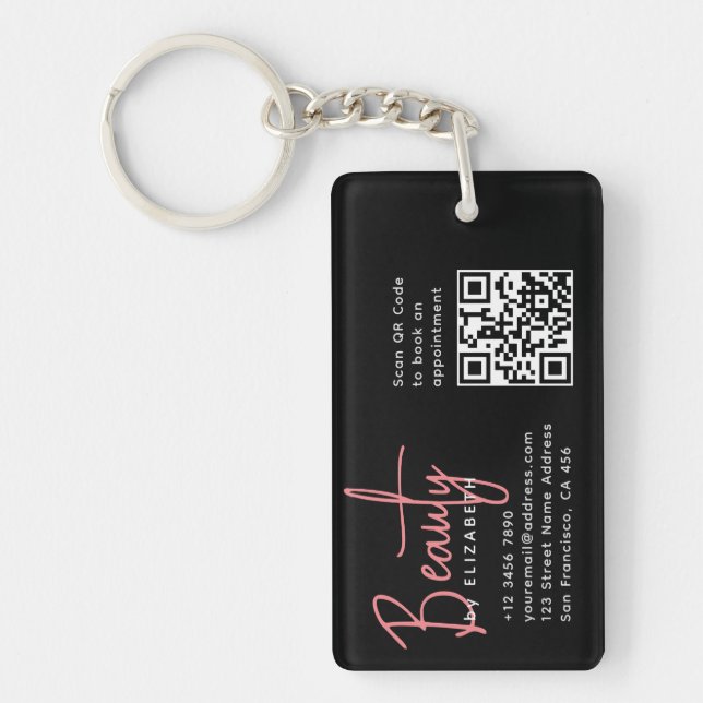 Modern Trendy Chic Beauty Professional QR Code  Keychain (Front)
