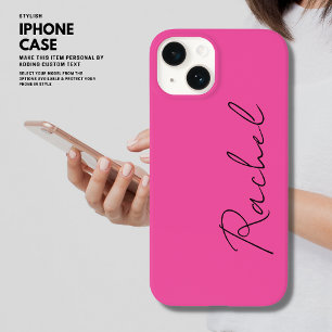Modern Trendy Chic Hot Pink Script Monogram Name Case-Mate iPhone 14 Case