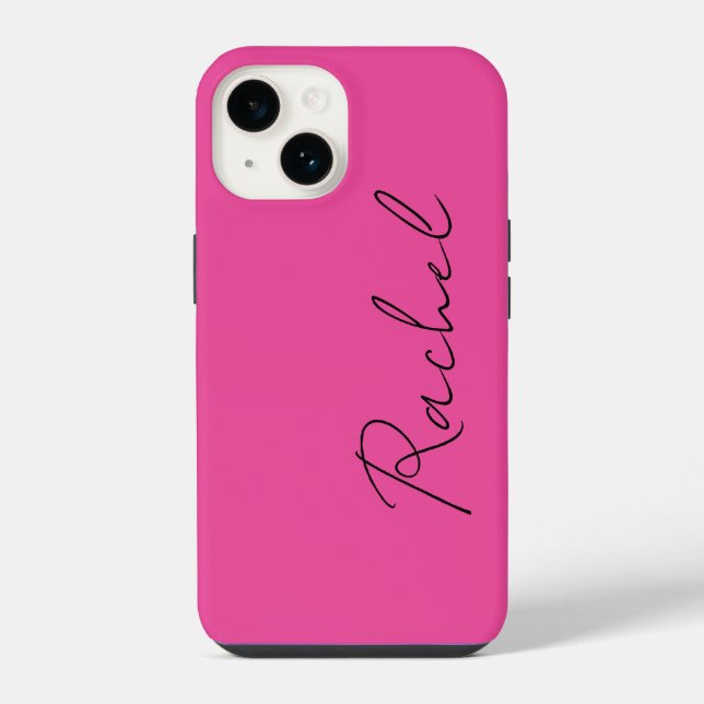 Modern Trendy Chic Hot Pink Script Monogram Name Iphone Case (Back)