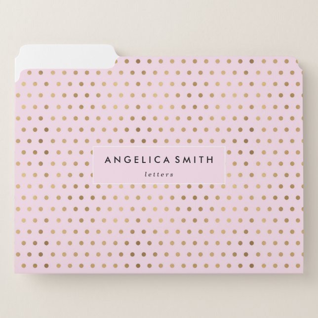 Modern Trendy Chic Pink Gold Polka Dot Pattern File Folder (Front Left)