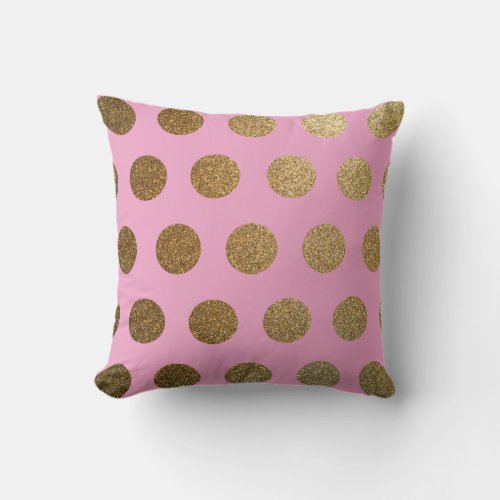 Modern Trendy Chic Pink Gold Polka Dots Throw Pillow