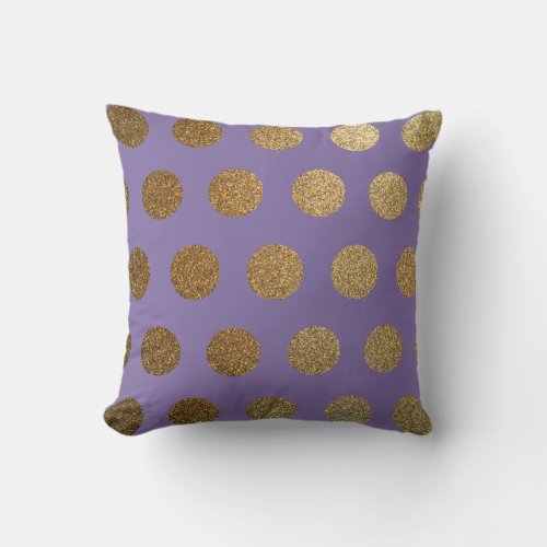 Modern Trendy Chic Purple Gold Polka Dot Throw Pillow