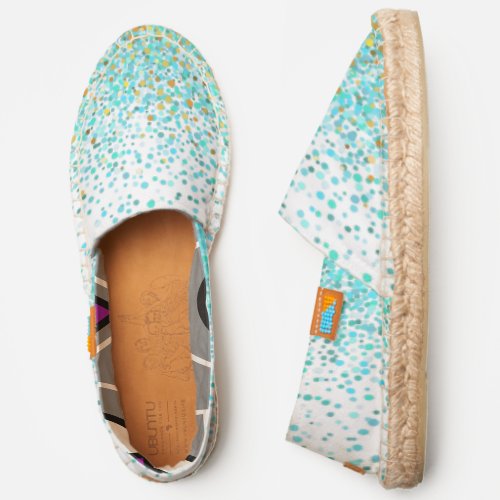 Modern trendy chic turquoise  gold confetti dots espadrilles