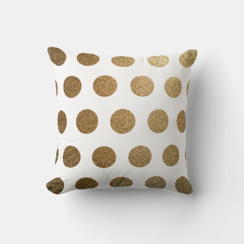 Modern Trendy Chic White Gold Polka Dots Throw Pillow