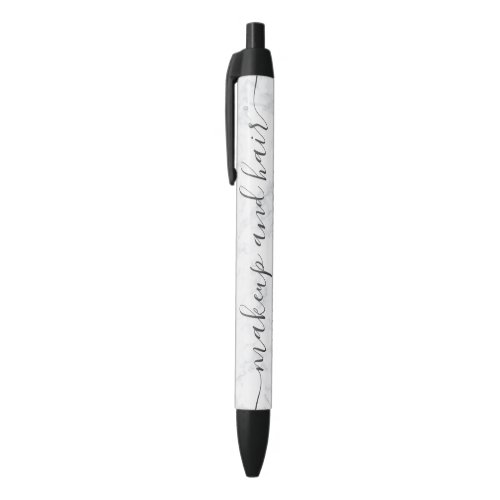 Modern trendy chic white marble ombre makeup name black ink pen