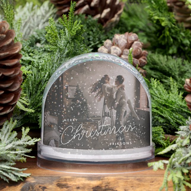 Modern Trendy Christmas | Dark Dusky Couple Photo Snow Globe (Winter)