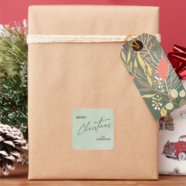 Modern Trendy Christmas | Elegant Green Square Sticker (Holiday)