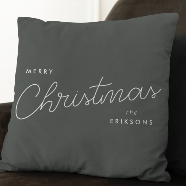 Modern Trendy Christmas | Forest Green Dark Dusky Throw Pillow (Creator Uploaded)