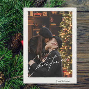 Modern Trendy Christmas Romantic Couple Photo Holiday Card