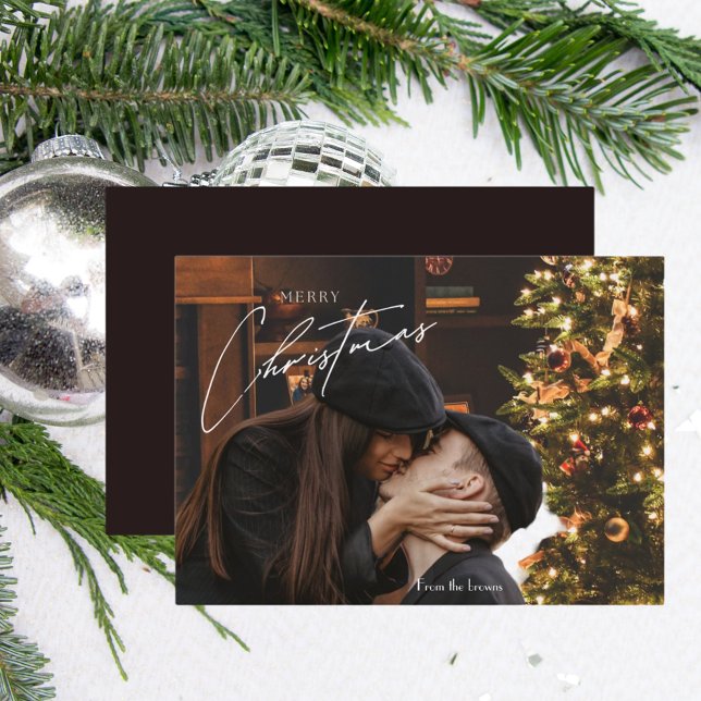 Modern Trendy Christmas |  Romantic Couple Photo  Note Card (Creator Uploaded)