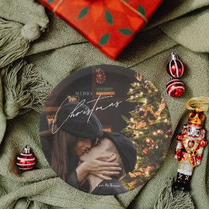 Modern Trendy Christmas    Romantic Couple Photo  Paper Plates