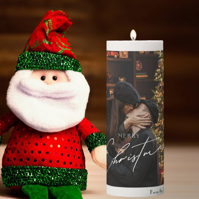 Modern Trendy Christmas | Romantic Couple Photo  Pillar Candle (Creator Uploaded)