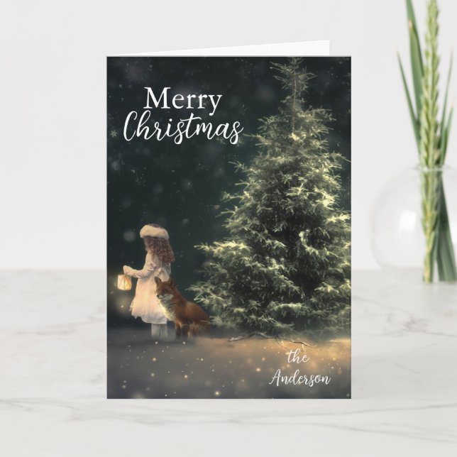 Modern Trendy Christmas Tree Holiday Card (Front)