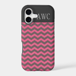 Modern, trendy, classic pink & coffee chevron iPhone 17 case