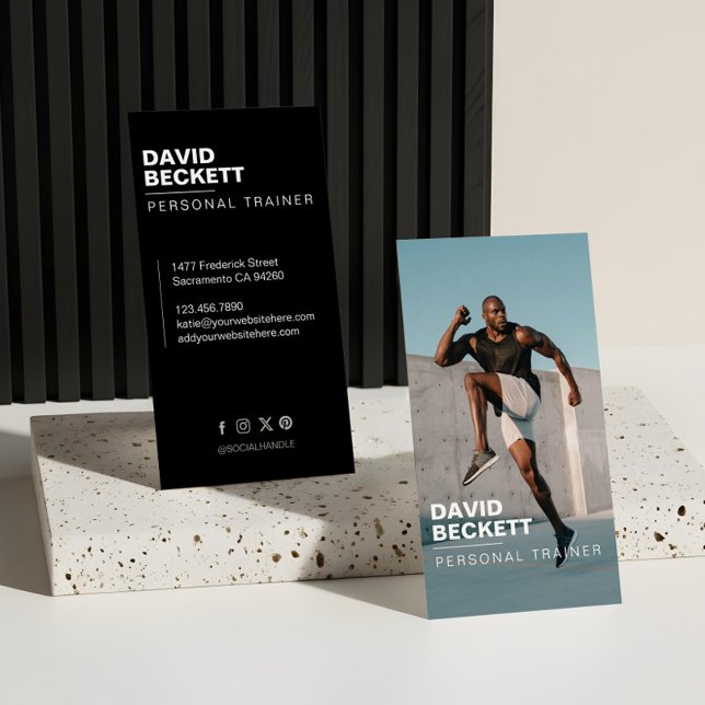Modern Trendy Coach Personal Trainer Fitness Photo Business Card (Modern & Trendy Personal Trainer Fitness Photo Business Card)