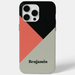 Modern Trendy Color Blocks Personalized Name Black iPhone 15 Pro Max Case