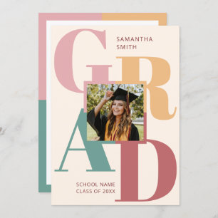 Modern Trendy Color Typography 2 Photo Graduation Announcement