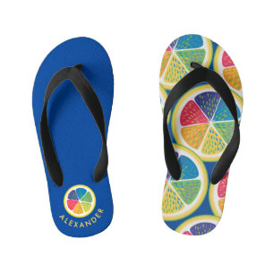 Modern Trendy Colorful Blue Citrus Fruits Slice Kid's Flip Flops
