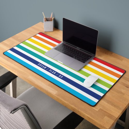 MODERN TRENDY colorful bright rainbow stripe Desk Mat