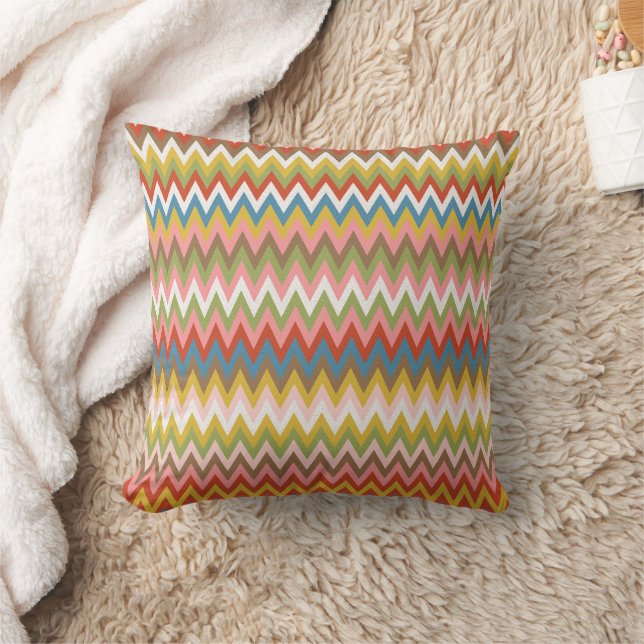 Modern Trendy Colorful Geometric Zigzag Pattern Throw Pillow (Blanket)