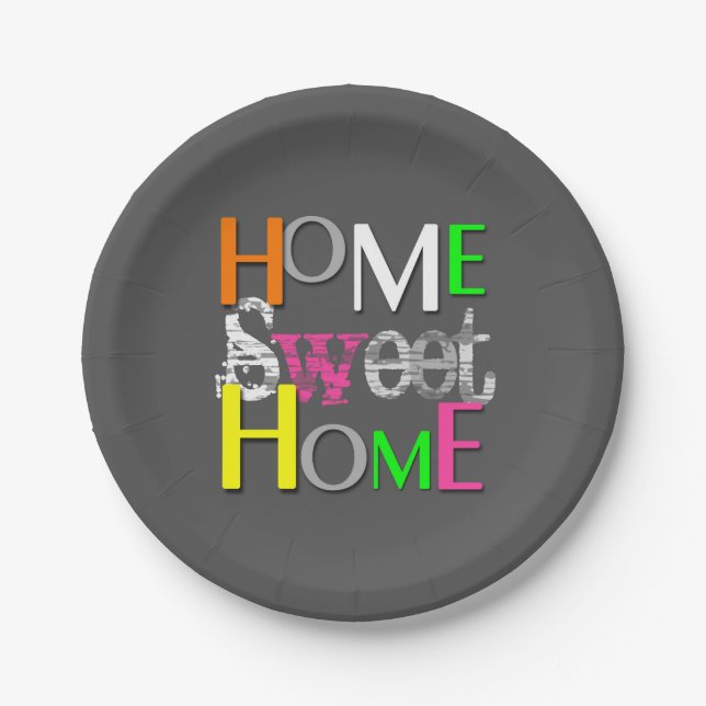 Modern Trendy Colorful Home Sweet Home Paper Plates (Front)