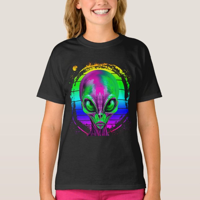 Modern Trendy Colorful Rainbow Alien T-Shirt (Front)
