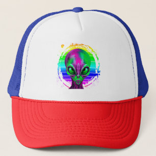 Modern Trendy Colorful Rainbow Alien Trucker Hat