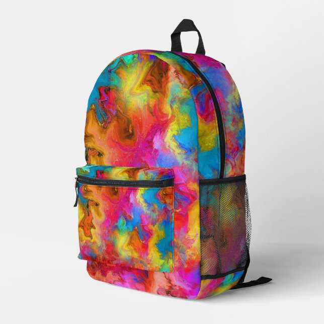 Modern trendy Colorful Rainbow Art Printed Backpack (Back Corner Right)