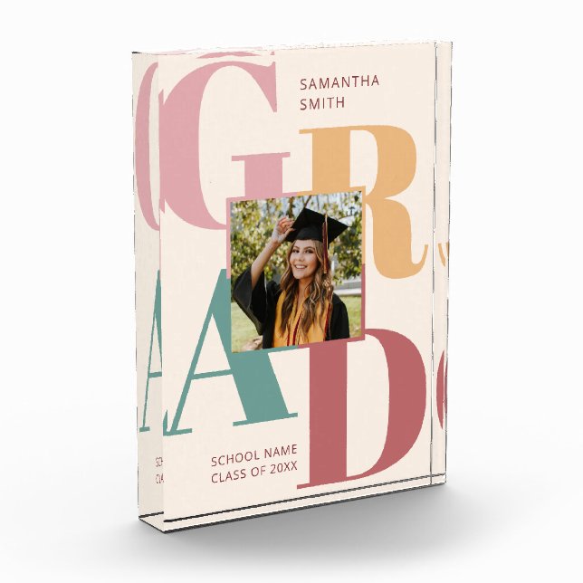 Modern Trendy Colorful Script Graduation Photo Block (Left)