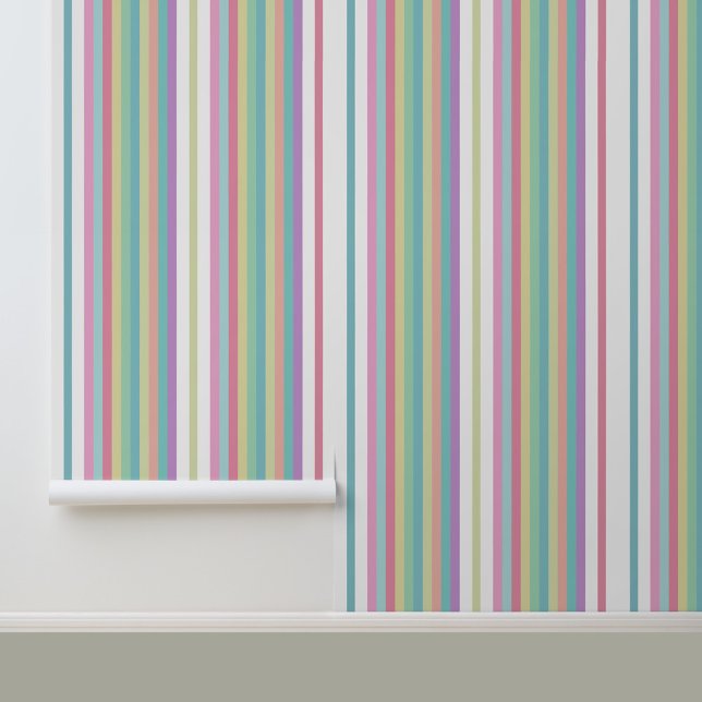 Modern Trendy Colorful Stripes Pattern Wallpaper (Stylish Colorful Stripes Peel and Stick Wallpaper.)