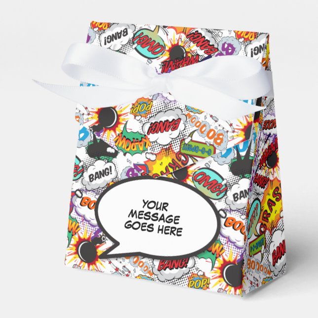 Modern Trendy Comic Book Fun Personalized  Favor Boxes (Front Side)