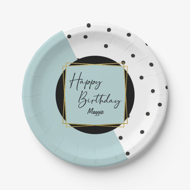 Modern Trendy Confetti Dots Birthday for Her Paper Plates (Front)