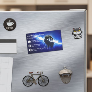 Modern Trendy Cool Blue Lightning Electrician Busi Business Card Magnet