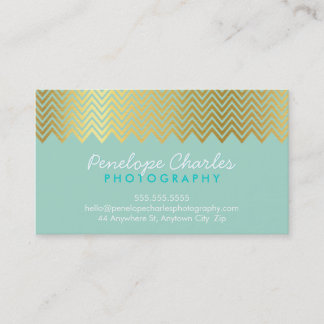 MODERN trendy cool gold foil chevron pattern mint Business Card
