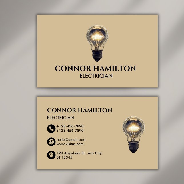 Modern Trendy Cool Lightbulb Electrician Business Card (Creator Uploaded)