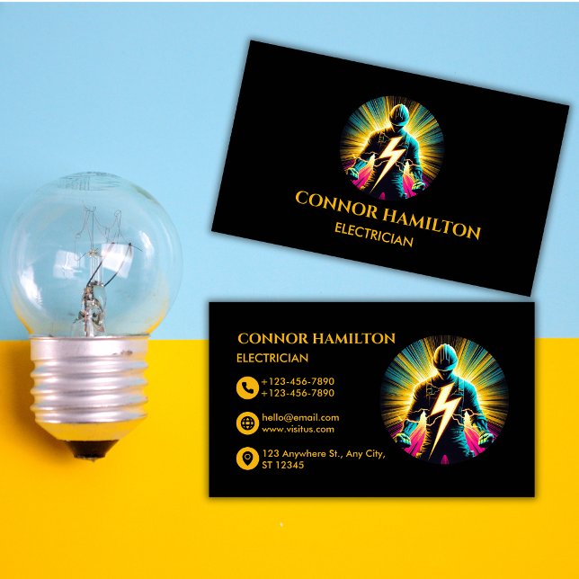 Modern Trendy Cool Lightning Electrician Business Card (Creator Uploaded)