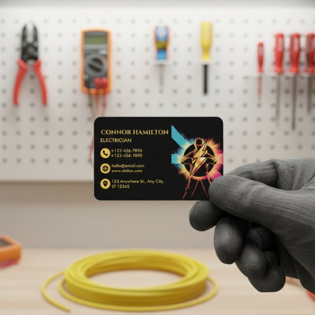 Modern Trendy Cool Lightning Electrician Business Card (Creator Uploaded)