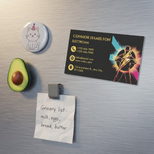 Modern Trendy Cool Lightning Electrician Business Card Magnet