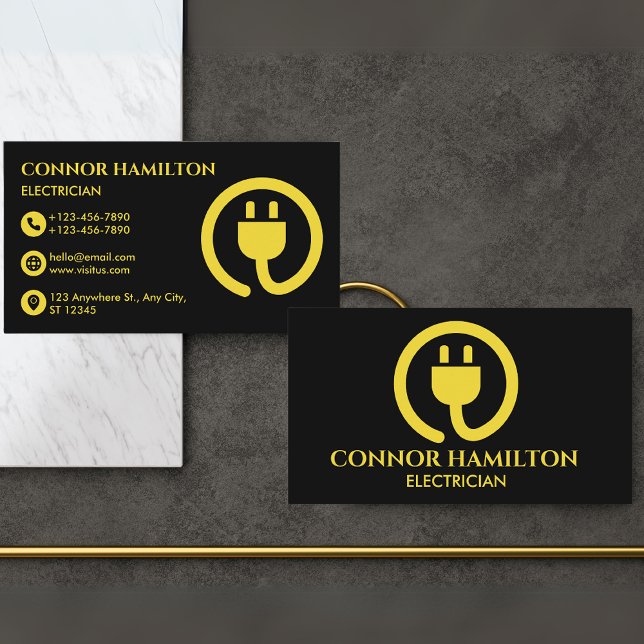 Modern Trendy Cool Yellow Cable Electrician Business Card (Creator Uploaded)