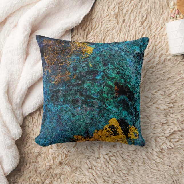 Modern Trendy Copper Metallic Blue Green Throw Pillow (Blanket)